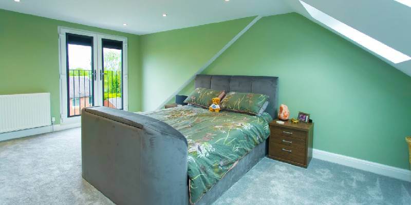 green bedroom hip to gable